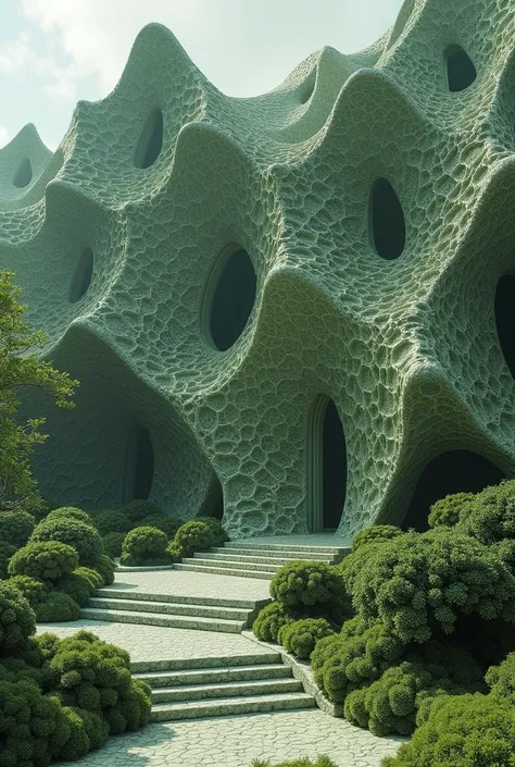 Romanesco broccoli themed architectural design, Fractal shapes,Penrose triangle,Optical illusion,