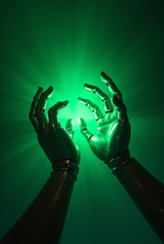 robotic hands with a green light vibe 