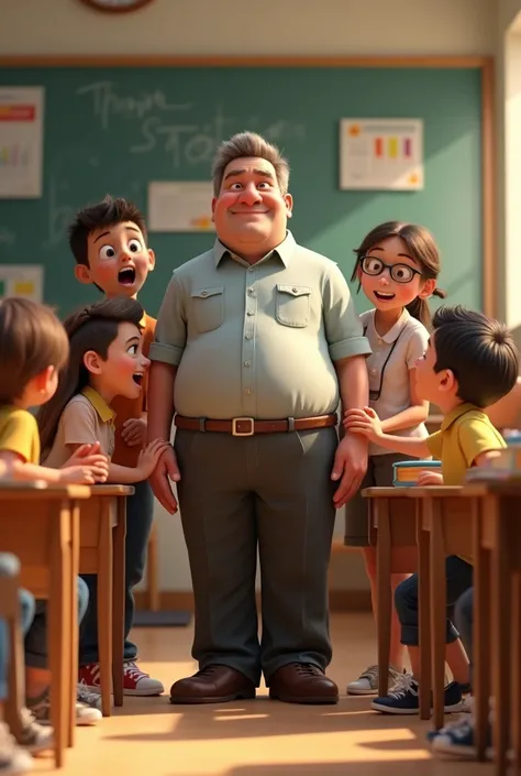 Teacher subdued by students to show the soles of their feet, Pixar style