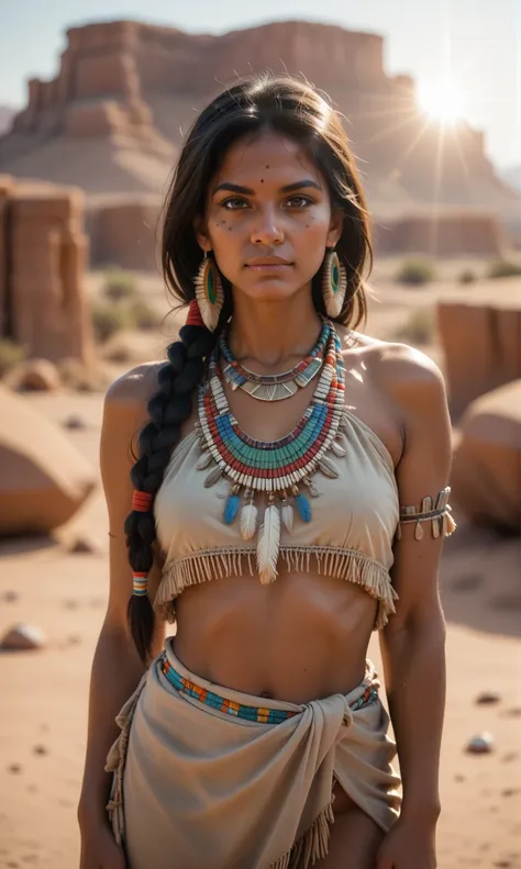 score_9, score_8_up, score_7_up, score_6_up, photo, girl, native american, apache, apache indian clothing, posing, desert, looki...