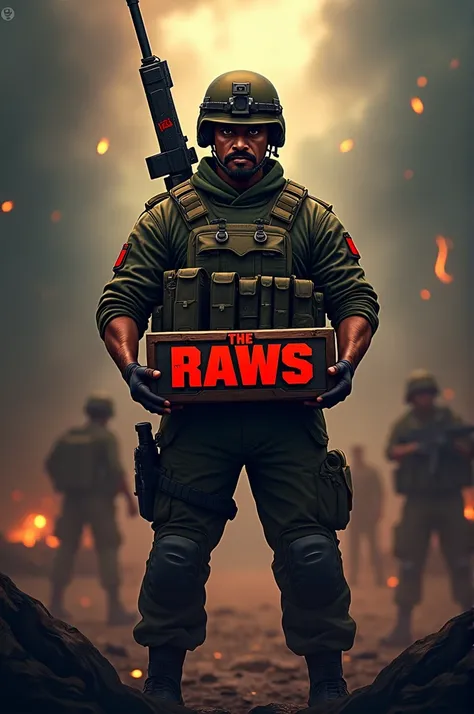 Logo that look 
A Indian army holding a gaming board written with name The Raws