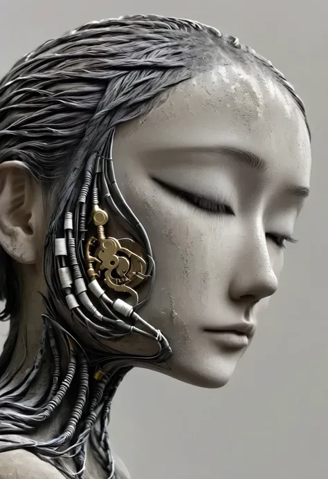 masterpiece, high detail, ArsMJStyle, dnddarkestfantasy, masterpiece, stunning robot woman, made of clockwork cogs, wires and cables, abstract, fractal art. highest definition, HD32K, wallpaper, hyperdetailed, concept art, extreme closeup, side profile