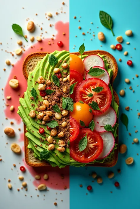 Colour contrast and visual appeal Play with colours: Choose toppings that contrast with the green avocado--layers 3 For example: Radishes or cherry--glow 1.5 tomatoes: Thinly slice radishes or cut them in half. Toppings for crunch--sharpness 5 Add a crunch...