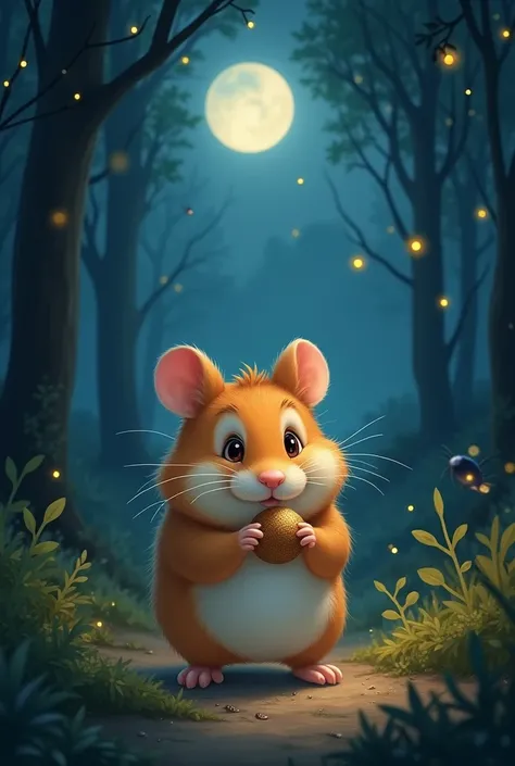 Hamster taking a walk on a dark night