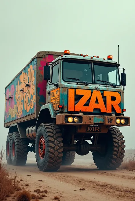 Simon Stalenhag camion avec graffiti lettrage izar