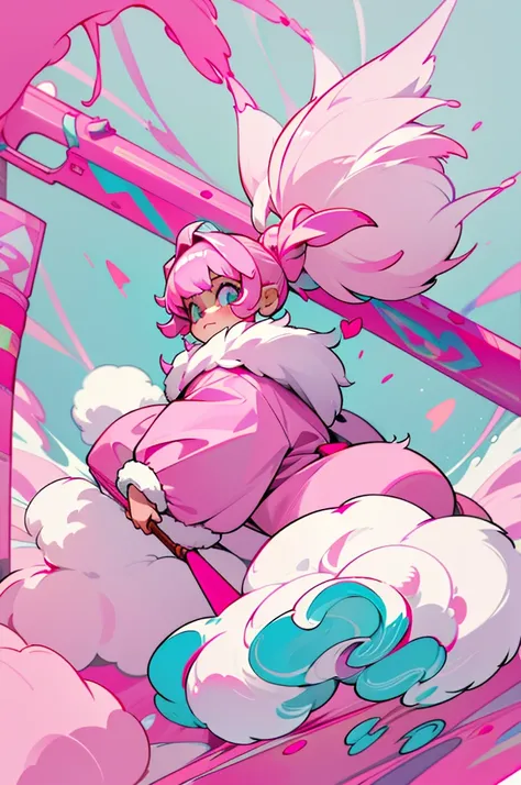 a woman in a pink robe standing in front of a white background, coat for a rave, stylish coat for a rave, pink fur, coat for a rave with fur, neon pink, pink fluffy fur, wearing a pink hoodie, hot pink, furry style, pink clothes, some pink, pink girl, fluf...