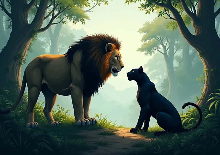 ,4k pic of lion and black panther with text unseen animal of Amazon in landscape YouTube size