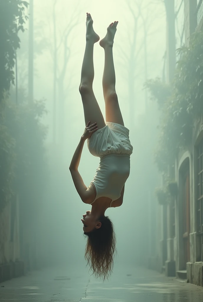 A woman upside down