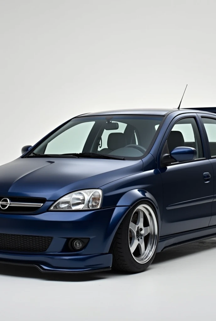 Custom Corsa Classic VHC 2005 car, navy blue color, aluminum colored wheel with 3 rods, esportivo, tuned, with airfoil, spoilers laterais, sports bumpers, sports sides.