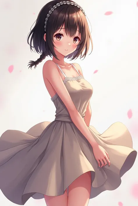 whole body，skirt，beautiful girl，anime，Panty shot，Braiding，Short Hair，Headband，Black see-through underwear