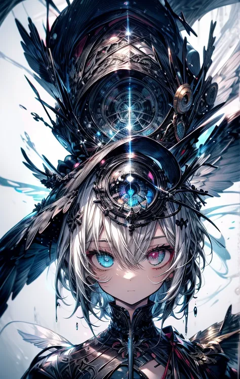 masterpiece, best quality, high resolution, with 1, A monster angel that looks holy，His eyes were waiting for heterochromia，His entire body consists of a huge one-eyed eye，A metal ring on one eye，The ring is crawling with eyeballs，Dragon with many wings ho...