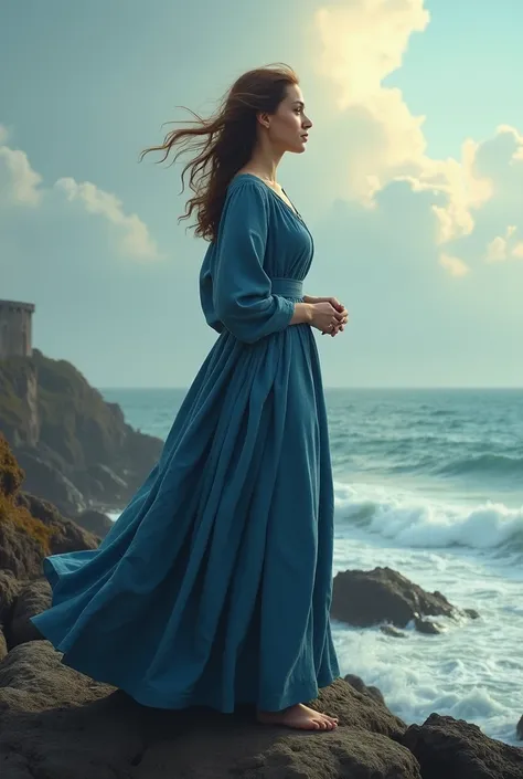 Woman in blue transatlantic clothing from the coast 