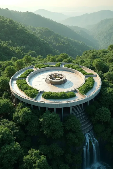 Circle roof top view with landscaping background