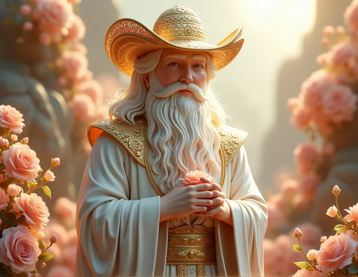 (absurdres, highres, ultra detailed), an ornate farmer created by god himself, heavenly, roses, pearls, gold, diamonds, Ultra photo realism, super-fine, 8K,Premium wallpapers，Highest image quality，3D,C4D,Master masterpieces，octane rendering