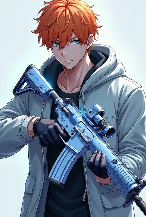 Create an Instagram profile picture。Carrying the Glacier skin of the M4-16、Shiny、In 4K、My name is Nightmare、With a smart look、PUBG character、Young man with orange hair、With an anime-style look、More male characters、Nightmare is the name、Give it an anime loo...