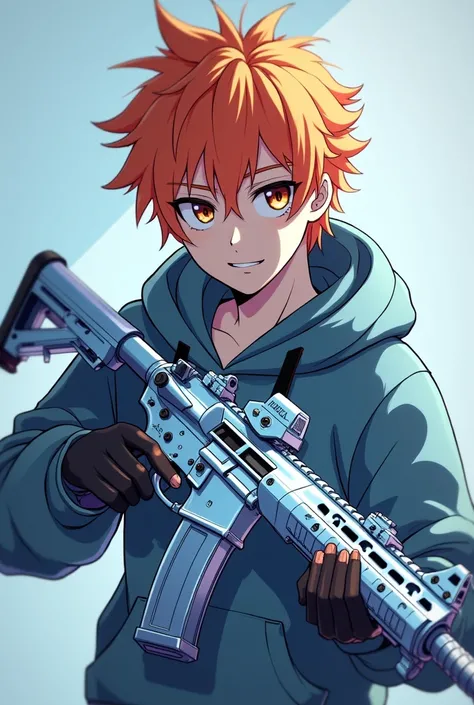 Create an Instagram profile picture。Carrying the Glacier skin of the M4-16、Shiny、In 4K、My name is Nightmare、With a smart look、PUBG character、Young man with orange hair、With an anime-style look、More male characters、Nightmare is the name、Give it an anime loo...