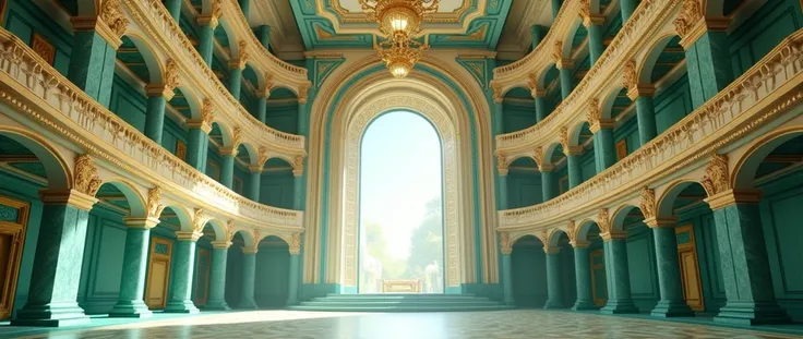 create Fantasy Wallpaper Art 1920x1080p, Opera House Inside, 3D, Majestic Opera House Inside, teal and cream marble Color Mix with gold color, Epic
