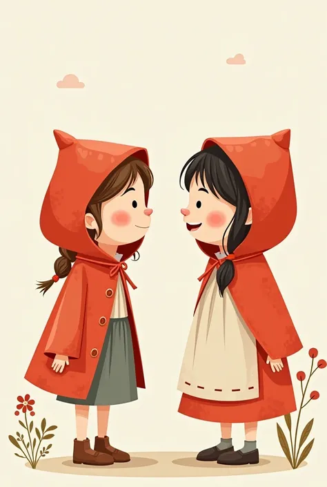 Create a simple vector art of Little red riding hood with her mom happily talking, dont make it too detailed.