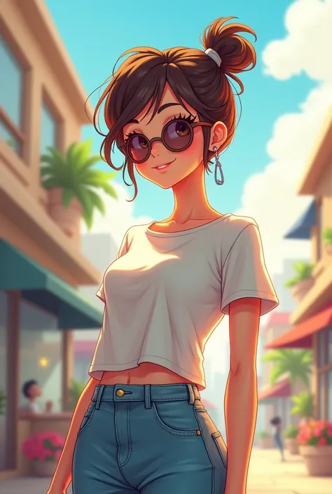 A anime character wearing t shirt and sun glasses 
