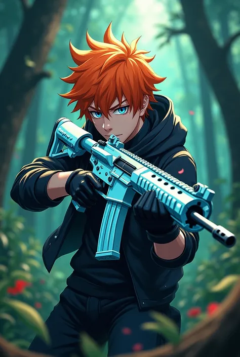 Create an Instagram profile picture。Carrying the Glacier skin of the M4-16、Shiny、In 4K、My name is Nightmare、With a smart look、PUBG character、Young man with orange hair、With an anime-style look、More male characters、Nightmare is the name、Give it an anime loo...