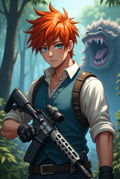 Create an Instagram profile picture。Carrying the Glacier skin of the M4-16、Shiny、In 4K、My name is Nightmare、With a smart look、PUBG character、Young man with orange hair、With an anime-style look、More male characters、Nightmare is the name、Give it an anime loo...