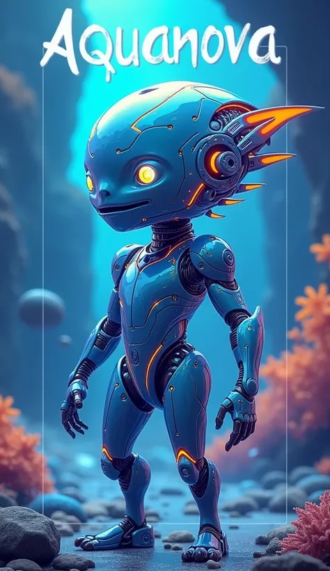 Create an amazing mascot for SeaArt AI, an innovative image generation and model training tool. The mascot should embody the essence of creativity and technology, with a touch of marine mysticism. It could be a mix of a futuristic robot and a sea creature,...