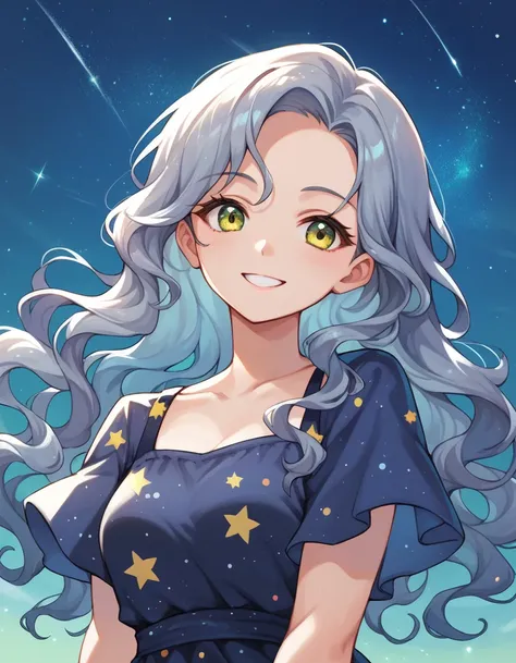 score_9, score_8_up, score_7_up, 1girl, long sky blue wavy  hair, upper body, one green eye and one yellow  eyes, arms at side, ...