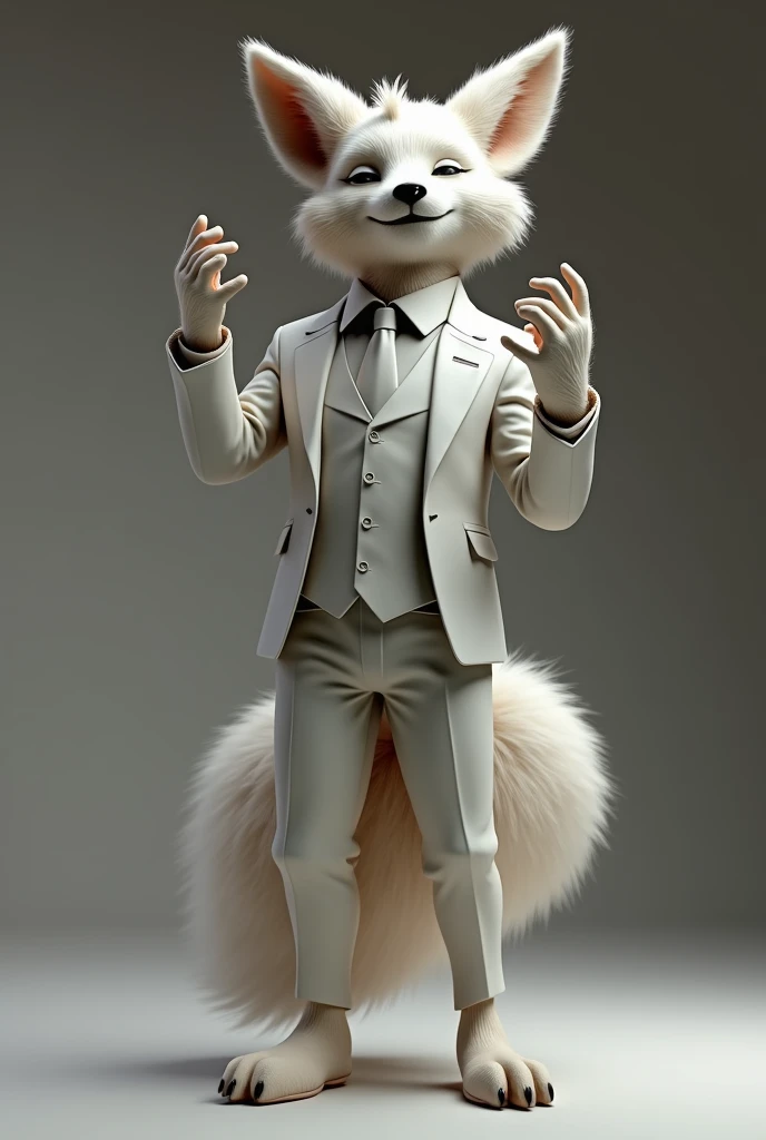 anime 3d, Male fox man, Put on a suit., White body, Standing and singing, realistically