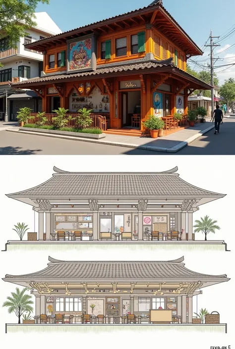  filipino karenderya style restaurant design, blueprint with its interior and exterior 