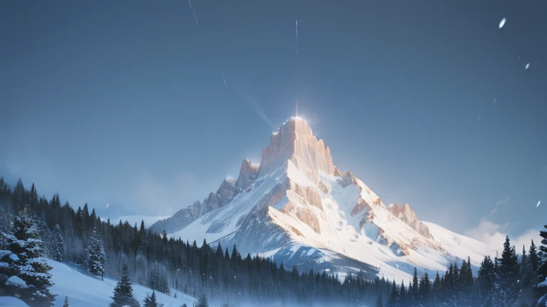 Looking up at the mountain peak in a snowstorm