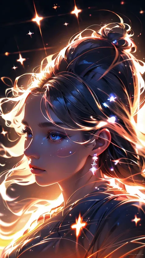 A beautiful girl descends from the sky with flames in both hands, frontal, Beautiful face, Realistic, High quality, 4K, masterpiece