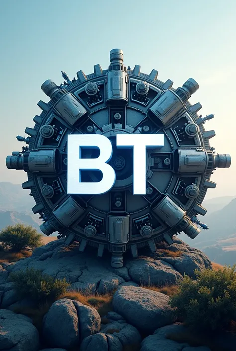 Make a logo with initials BT with some tech and gears ideas in landscape