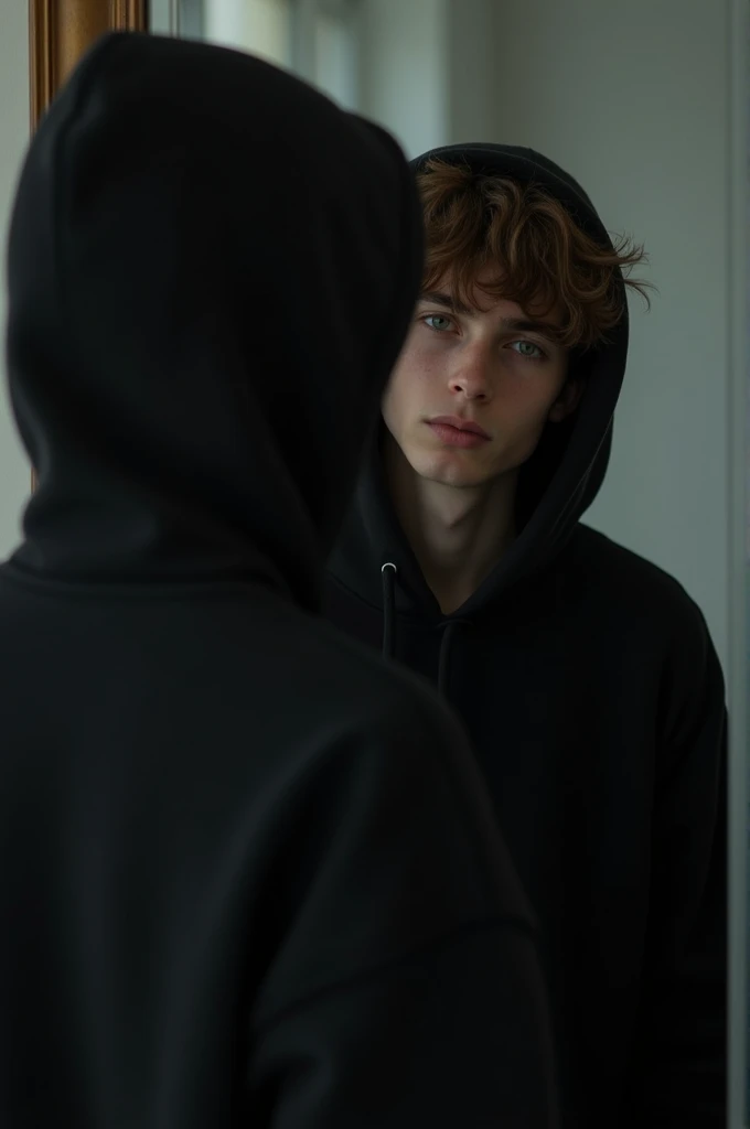 skinny boy black hoodie mirror shot