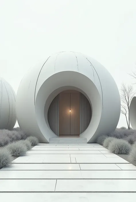 Plans and Elevations、Architectural Design、Spherical Building、ball、No windows、Entrance、Futuristic Homes、