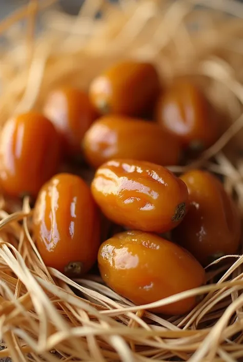 A bunch of dates covered with straw