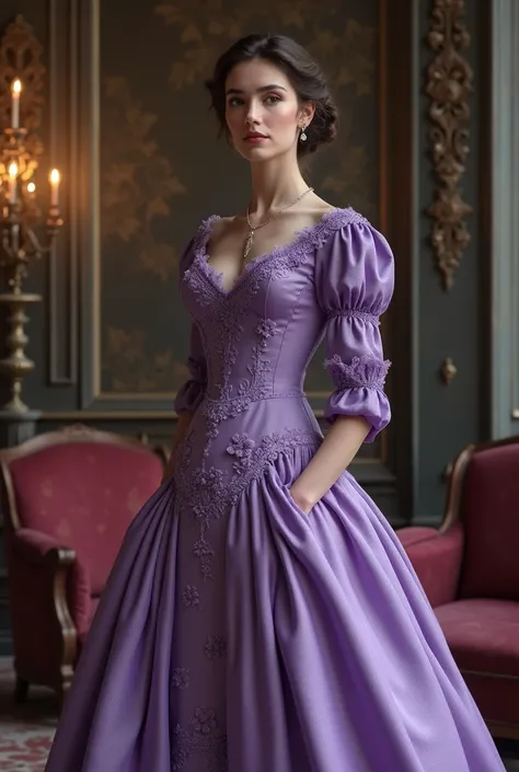 Violet Dress in Victorian Era whole body