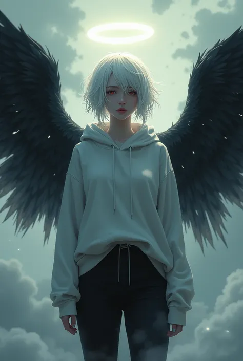 a woman with wings and a halo above her head, the angel of death with a halo, the angel of death, angel with black wings, angel of death, wings are clouds of darkness, anime art wallpaper 4k, anime art wallpaper 4 k, winged girl, epic angel wings, anime ar...