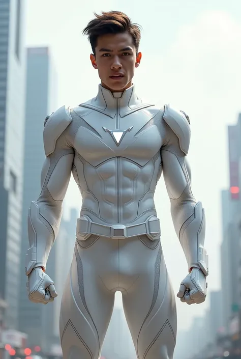 Create for me a Marvel style men&#39;s costume in white,  teenage male superhero 