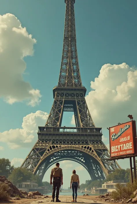 eiffel tower in fallout 4 style, 50s, Billboard, Man And Woman
