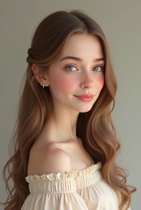 Show me a picture of princess Leonor with the description bellow

Hair: Long, straight, light brown hair that often falls to her shoulders. It has a natural shine and is sometimes styled in soft waves.

Face Shape: An oval face with soft contours, giving h...