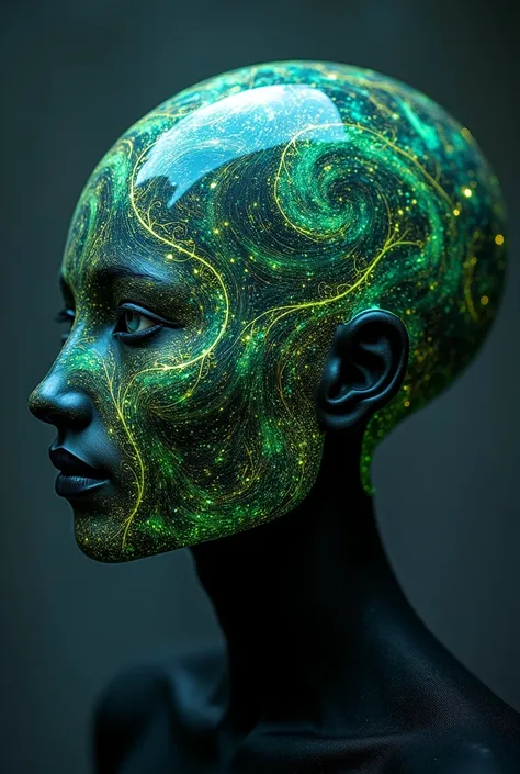 Create for me a magical male helmet with green and universe colors
