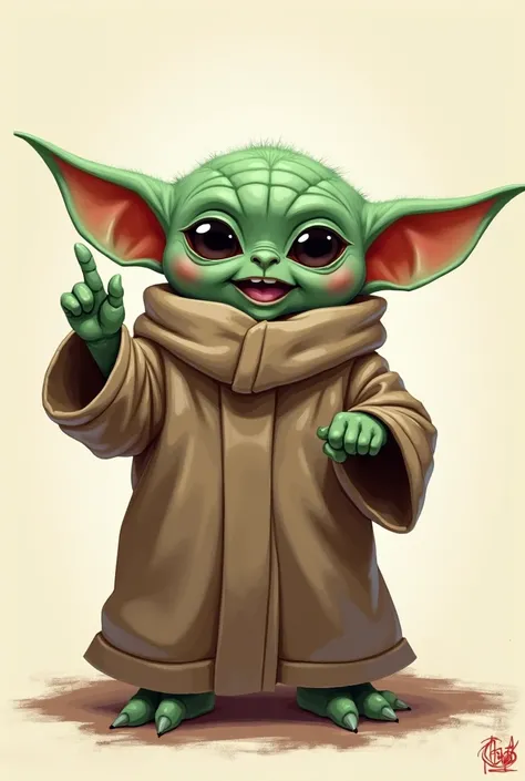 Baby Yoda giving obscene middle finger 