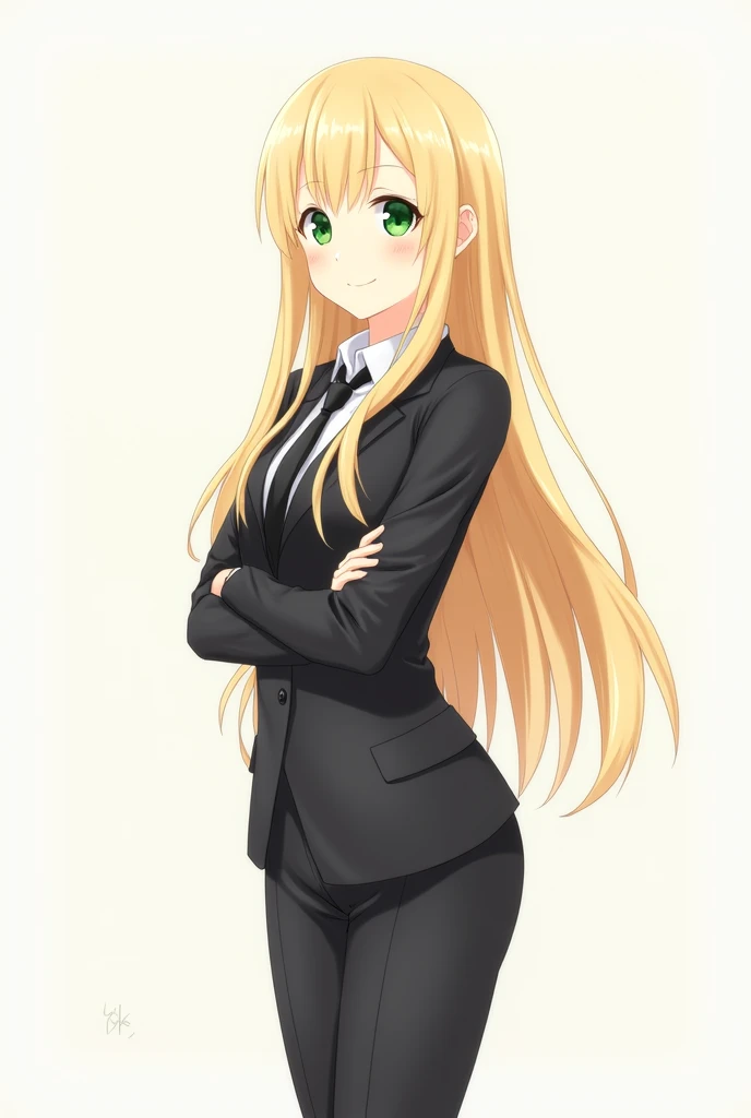 Blonde long hair,solo,Green Eyes,One girl,smile,anime,anime風,picture,In a suit,PC