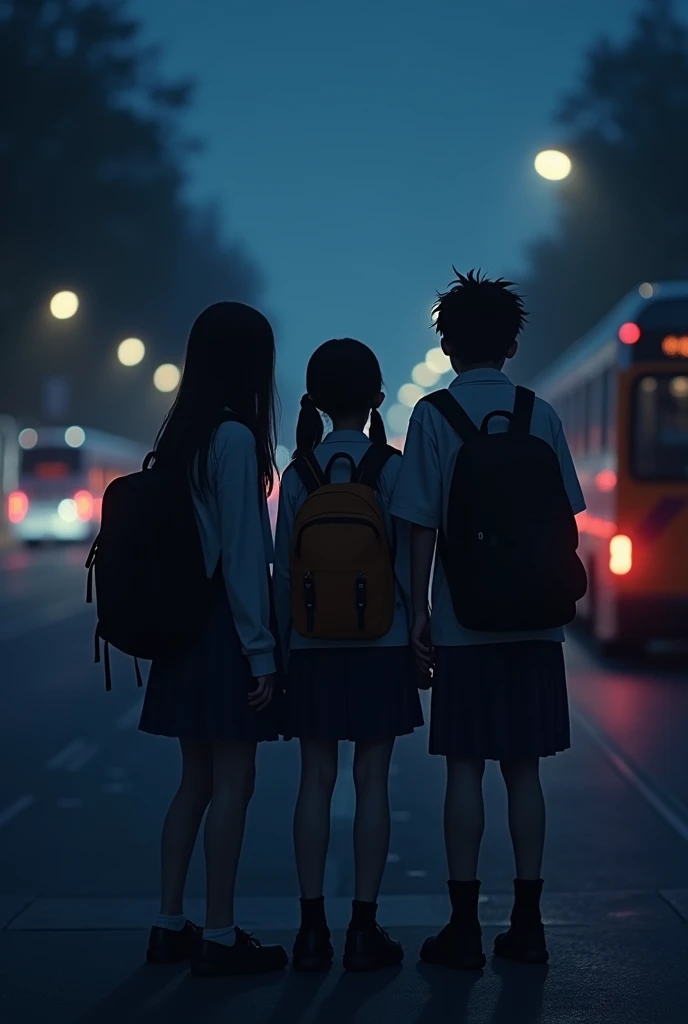 students waiting for public transport to return home and it was already dark