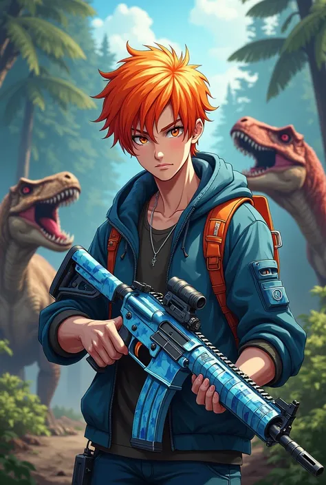 Create an Instagram profile picture。Carrying the Glacier skin of the M4-16、Shiny、In 4K、My name is Nightmare、With a smart look、PUBG character、Young man with orange hair、With an anime-style look、More male characters、Nightmare is the name、Give it an anime loo...