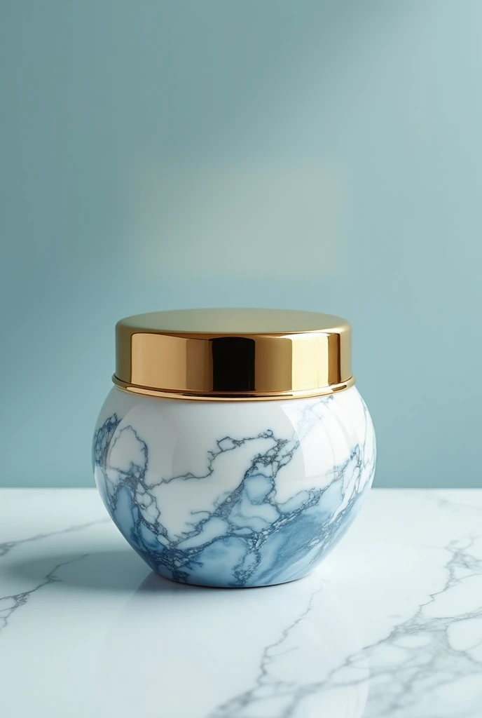 White and blue floral marble skin care container、The lid is gold