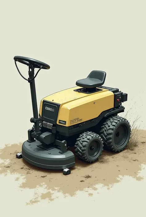 It looks like mini grass cutter machine as tracter in that I used seeding to land and ploughing land and it looks like planting machine and handle looks like out of vehicle it should hold handle and walk together vehicle 