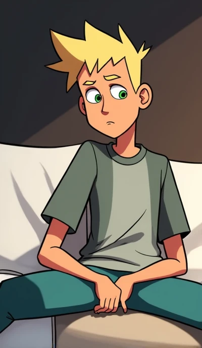 Create Photo of Boy 2d version Adrien agreste as feeling her stomach growling