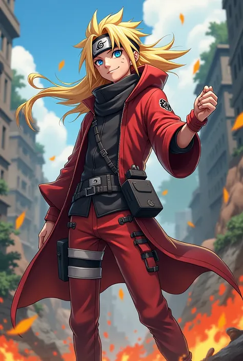 Deidara from Naruto in the style of a free fire character in cartoon