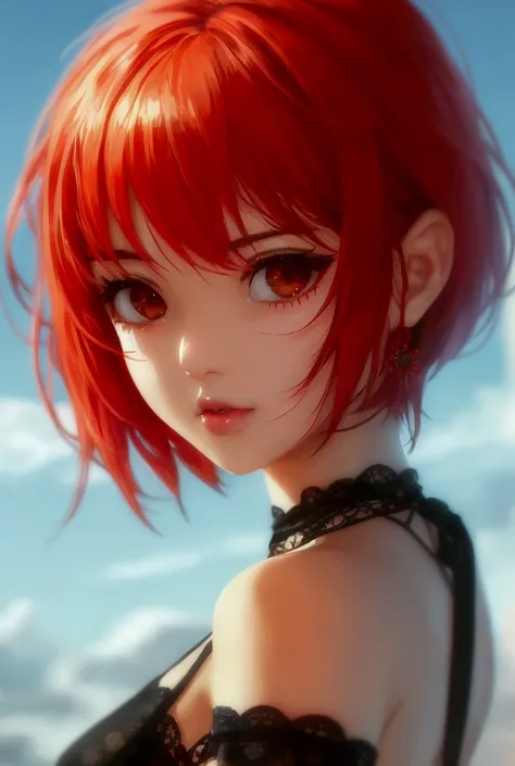 Short hair、Red-haired girl with bulging eyes